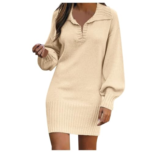 Kleid Winter Damen Große Größen Strickkleid, Elegant Langarm Pullikleid, Oversize Hohe Elastizität Winterkleid, Kuscheliger Tunika Herbstkleid, Lang Wickelkleid Dresses Strickpulli Moderne Kleider von Generic