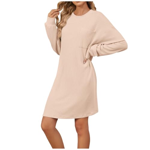 Kleid Winter Damen Große Größen Strickkleid, Oversize Knielang Winterkleid, Übergroß Herbstkleid, Warm Tunika Pullikleid, Elegant Dresses Kuscheliger Kleider Rollkragenkleid Herbst Strickpulli von Generic