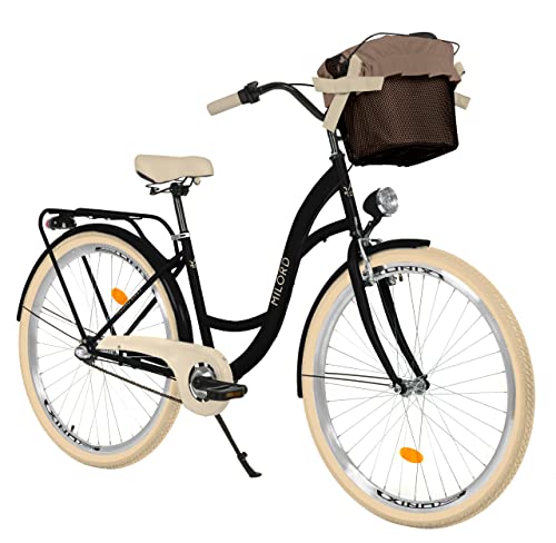 Komfort Fahrrad Citybike Mit Korb Damenfahrrad Hollandrad, 28 Zoll, Schwarz-Creme, 3-Gang Shimano von Generic
