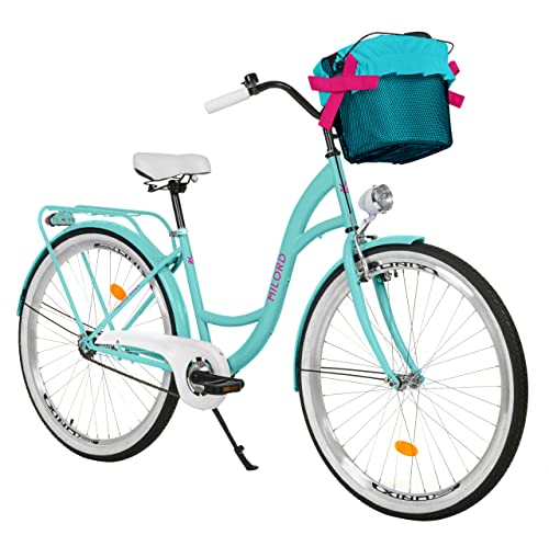 Komfort Fahrrad Citybike Mit Korb Vintage Damenfahrrad Hollandrad, 26 Zoll, Blau, 1-Gang von Generic