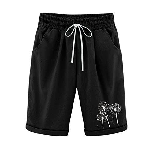 Kurze Hose Damen Sommer Sport, Bermuda Shorts Damen Leinen Knielang Jogginghose Baggy Sporthose Große Größen Mit Taschen Sommerhose Leicht Musselin Yogahose Sporthose Damen Kurz Locker Mit Gummizug von Generic