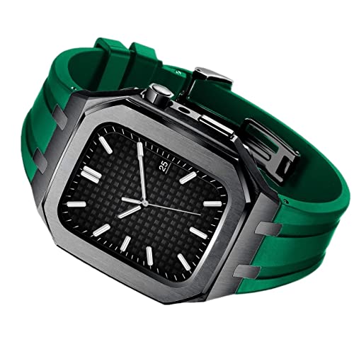 LXMQEF Modifikationskit für Fall 8 7 6 Se 5 4 Edelstahl -Gummi -Band & Gehäuse -Set 45 mm 44 mm 42 mm Mod Kit für iWatch -Gurt von Generic