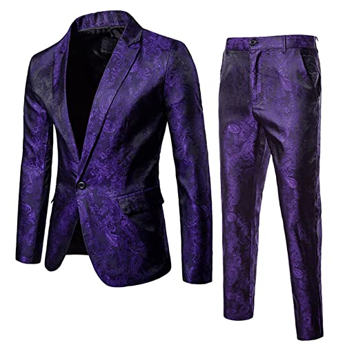 Männer Business Casual Slim Anzugsets Jacken + Hosen Fashion Tuxedo Hochzeit formelle Kleiderblazer Bühnenaufführungen Anzug Anzug,Lila,XL von Generic