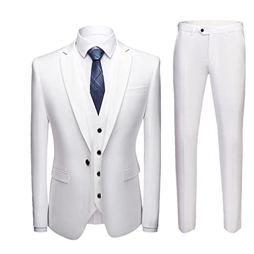 Men Suits Jacke + Hosen 2 Stück Set/Mode Männer lässig Boutique Business Kleid Hochzeit Bräutigam Anzug Mantel Blazer Hosen,Weiß,M von Generic