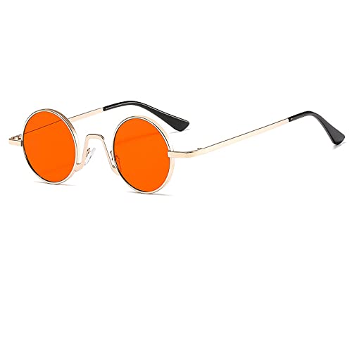 Metall Punk Runde Damen Herren Sonnenbrille Fahren Sonnenbrille UV400,C3 Gold-Rot von Generic