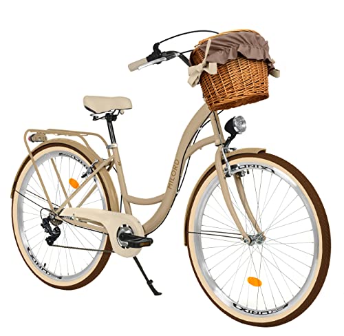 Milord Komfort Fahrrad mit Weidenkorb, Hollandrad, Damenfahrrad, Citybike, Vintage, 28 Zoll, Braun-Creme, 7-Gang Shimano von Generic