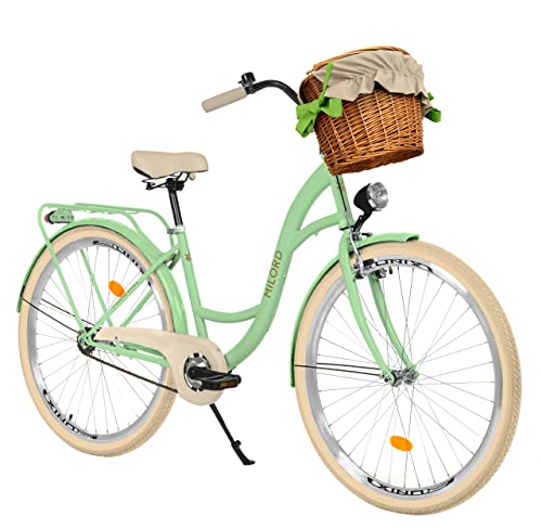 Milord Komfort Fahrrad mit Weidenkorb, Hollandrad, Damenfahrrad, Citybike, Vintage, 28 Zoll, Mintze-Creme, 1-Gang von Generic