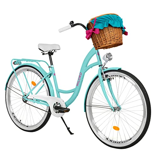 Milord Komfort Fahrrad mit Weidenkorb Hollandrad, Damenfahrrad, Citybike, Retro, Vintage, 26 Zoll, 1-Gang, Aqua Blau von Generic