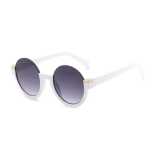 Mode Halbrandlose Runde Damen Sonnenbrille Mit Farbverlauf Retro Klare Linse Brillengestell Shades UV400 Weißgrau von Generic