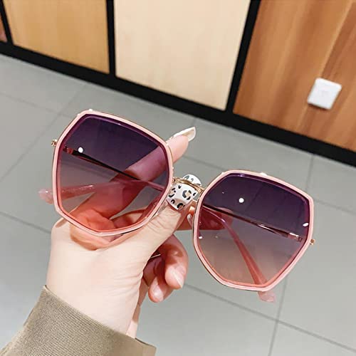 Mode Polygon Gradient Damen Sonnenbrille Vintage Unregelmäßige Big Frame Eyewear Trending Damen Shades Pink Sun Glasses Greypinkgradient von Generic