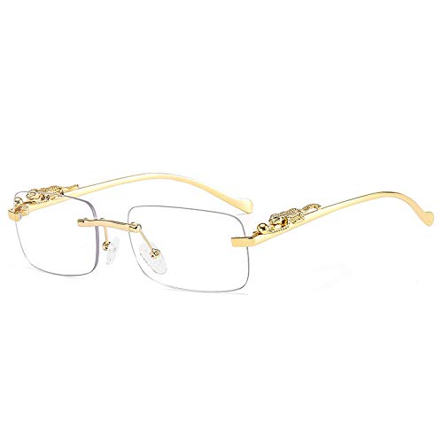 Mode Randlose Rechteckige Sonnenbrille Frauen Retro Gepard Dekoration Klare Ozean Linse Brillen Männer Sonnenbrille Shades UV400 Klar von Generic