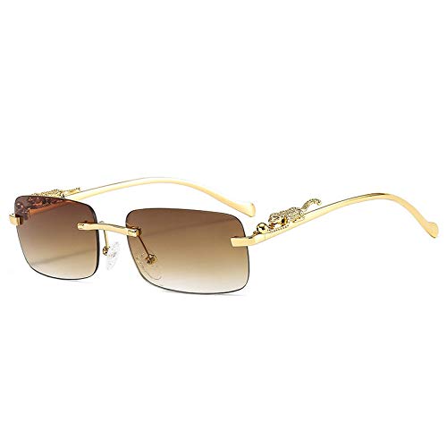 Mode Randlose Rechteckige Sonnenbrille Frauen Retro Gepard Dekoration Klare Ozean Linse Brillen Männer Sonnenbrille Shades UV400 Teagradient von Generic