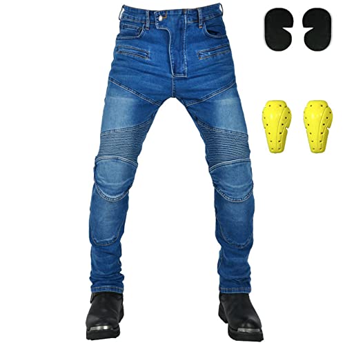 Motorrad-Kevlar-Jeans Schutzfutter Motorrad-Denim-Jeans-Hosen-Hose Verstärkter Hüft- und Knieschutz,Blue,XL von Generic
