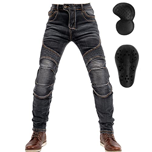 Motorradhose Motorrad Jeans Stretch Vintage Herren Textil Jeanshose Verschleißfestem Kevlar mit Protektoren,Black,3XL von Generic