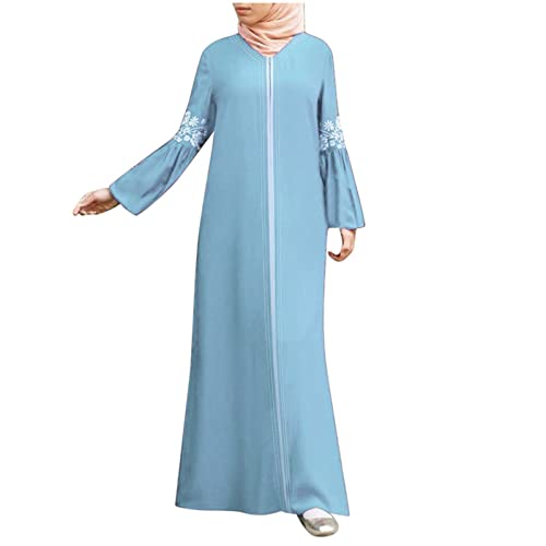 Muslimische Kleider Damen, Damen Muslim Roben Langarm Abaya Kaftan Loose Blumenmuster Islamische Kleidung für Frauen Ethnische Dubai Türkei Party Braut Abend Gebetskleidung von Generic