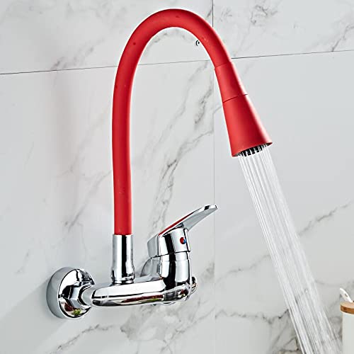 NBYGSC Moderner Wandmischungsmixer montierter Küchenspüle mit 360 Grad drehbarer Flexibler Schlauch Doppelhöcher Wasserhahn von Generic