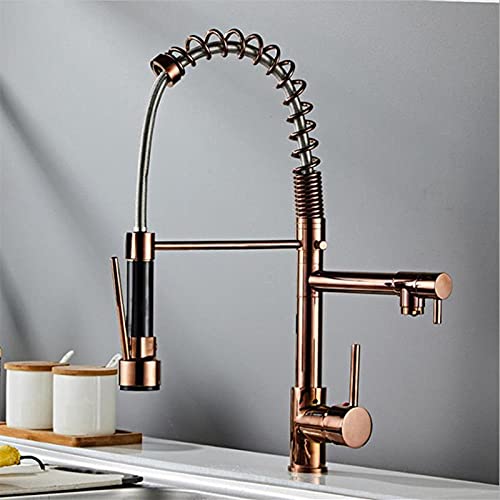 NBYGSC Wasserhahn mit Pull Down Sprayer 2 Functs Stream Spray Heißer kaltes Wassermischer Hahn für Küchenspüle Modernes Easy Installat Roségold Finish China von Generic