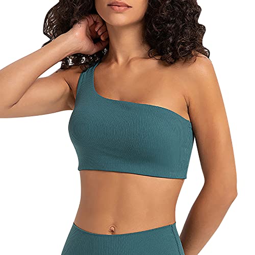 One Shoulder Bralette Damen Ohne Bügel Sport BH Damen Starker Halt Rückenfrei BHS mit Abnehmbaren Gepolstert Seamless Bra mit Breitem Unterbrustband Minimizer Unterwäsche Unterstützung Bustier von Generic