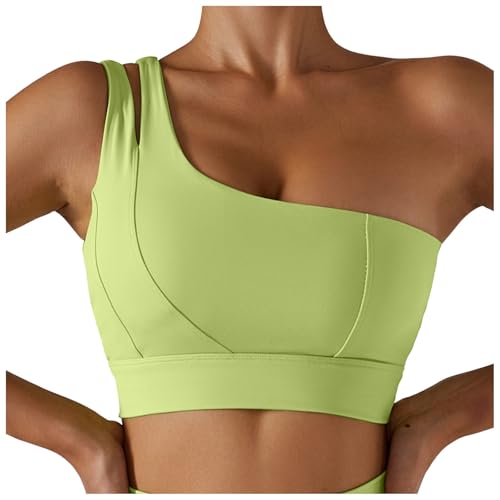 One Shoulder Yoga BHS Damen Ohne Bügel Sport BH Damen Starker Halt Sports Bralette mit Rückenfrei Design Seamless Gerippt Bra mit Gepolstert Unterwäsche Tanktops Bustier für Joggen Alltag von Generic