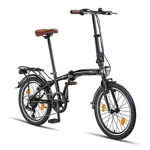 PACTO Ten Klapprad 20 Zoll mit Schnelles Faltsystem (10 Sek), Stahlrahmen, Leichtgewicht (16KG), Shimano 6 Gänge, V-Bremsen und doppelwandige Aluminiumfelgen (Schwarz) von PACTO