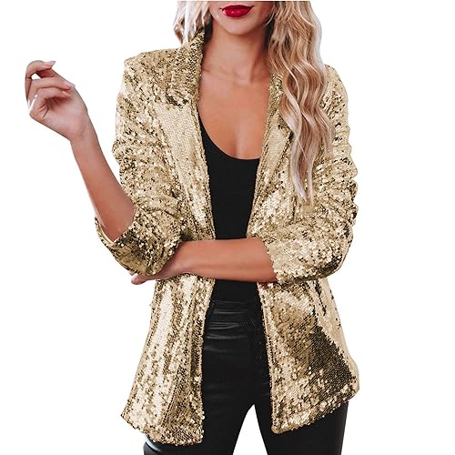 Paillettenjacke Damen Blazer - Glitzer Jacke Damen Anzugjacke Anzug Mantel Sakko Langarm Revers Lässig Arbeits Business Pailletten Jacken Elegant Festliche Party Fasching Karneval Kostüm von Generic