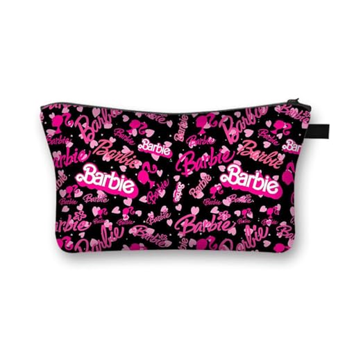 Pinke Make-up-Tasche für Damen, Anime-Make-up-Tasche, rosa Reißverschluss, Reise-Kosmetiktasche, multifunktionale Aufbewahrungstasche für Reisen, Urlaub, Camping, Schwarz und Rosa, Cartoon von Generic