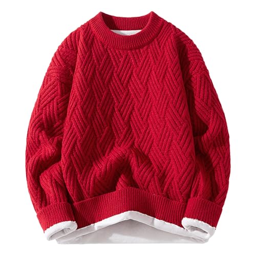 Pulli Herren Pullover Strick Rundhals, Langarm Regular Fit Winter Mode Elastisch Basic Winterpullover Langarmshirt Fleecepullover Strickpullover Herren Zu Winterlichen Spaziergängen von Generic