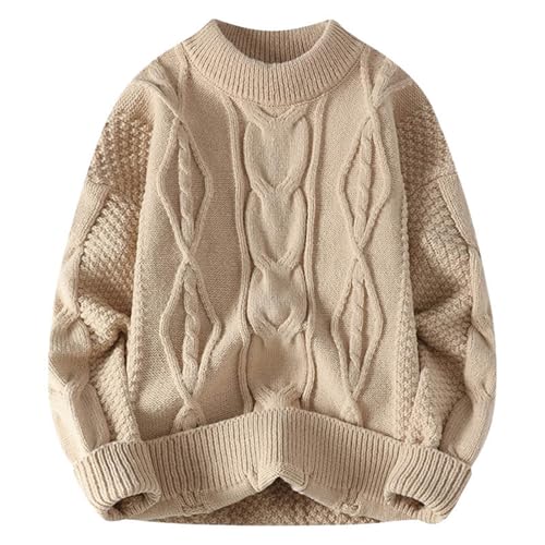 Pulli Herren Pullover Strick Rundhals, Langarm Regular Fit Winter Mode Stretch Warm Winterpullover Langarmshirt Fleecepullover Strickpullover Herren für Outdoor Wander Trekking von Generic