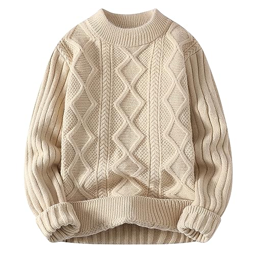 Pulli Herren Pullover Strick Rundhals, Langarm Slim Fit Winter Freizeit Elastisch Stylisch Winterpullover Langarmshirt Fleecepullover Strickpullover Herren Zu Winterlichen Spaziergängen von Generic