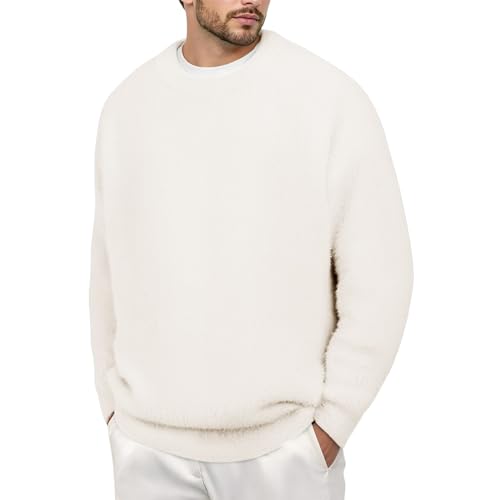 Pullover Herren Rundhals Strickpullover, Langarm Loose Fit Herbst Freizeit Stretch Warm Winterpullover Langarmshirt Fleecepullover Strickpullover Herren Zu Winterlichen Spaziergängen von Generic