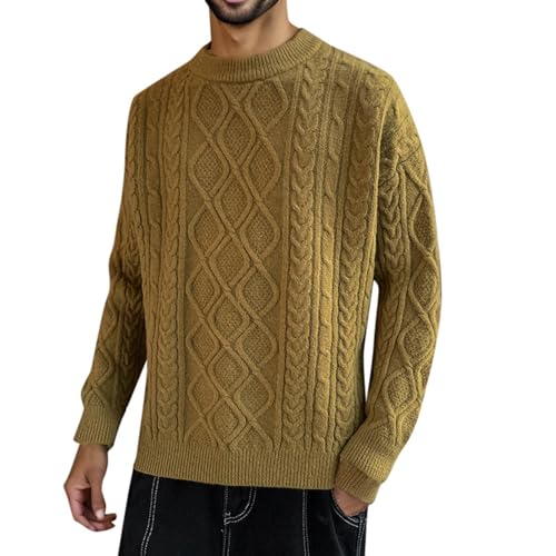 Pullover Rundhals Herren Strickpullover, Einfarbig Regular Fit Herbst Casual Elastisch Basic Winterpullover Langarmshirt Fleecepullover Strickpullover Herren Zu Winterlichen Spaziergängen von Generic