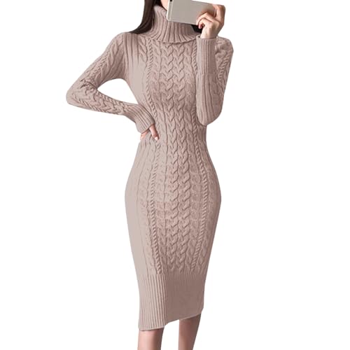 Pulloverkleid Damen Langarm Pullikleid, Kuscheliger Große Größen Strickkleid, Tunika Moderne Winterkleid, Warm Freizeit Herbstkleid, Lang Kleid Herbst Wickelkleid Kleider Winter Longpullover von Generic