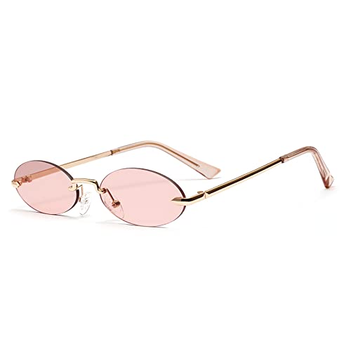 Rahmenlose Retro Kleine Ovale Sonnenbrille Damen Unisex Metallbrille,Gold-braun von Generic