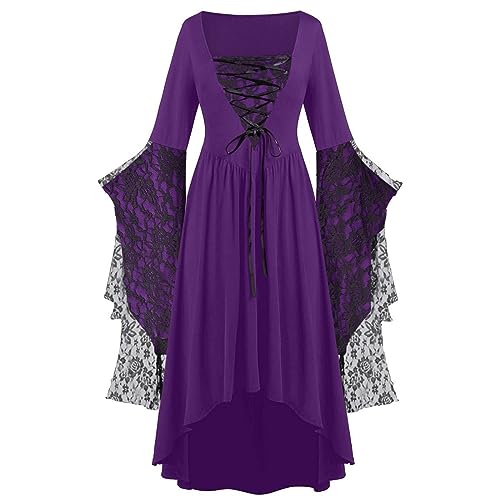 Renaissance Kleid Damen, Teufel Kostüm Damen Kleid, Palaststil Grosse Grössen Unregelmäßiger Saum Ausgestelltes Kleid Elegant Retro Mode Luftige Kostüm Für Halloween-Partys von Generic