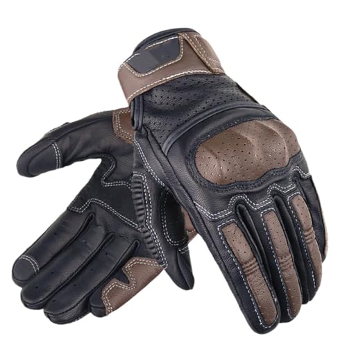 Retro Motorrad Lederhandschuhe Atmungsaktiv Motocross Radfahren Guantes Touchscreen Anti-Rutsch Moto Fahrrad Handschuhe Ce Zertifizierung 13 Braun L von Generic