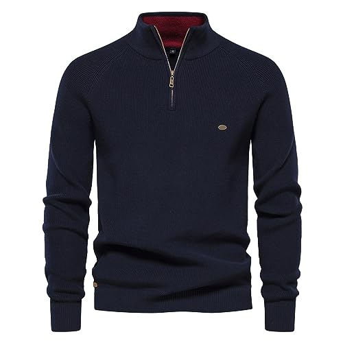 Rollkragen Herren Pullover Winter, Pullover mit Reissverschluss Herren Strick Langarm Grosse Grössen Casual Stehkragen Pullover Herren Outdoor Freizeit Einfach Half Zip Fleecepullover Herren von Generic