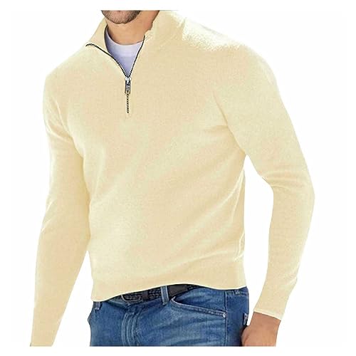 Rollkragen Pullover für Herren, Pullover mit Reißverschluss Kragen Langarm Große Größen Casual Strickpullover Herren Herbst Winter Warm Klassische Britischer Stil Half Zip Fleecepullover Herren von Generic