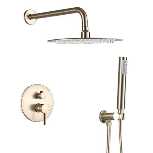 SLOPSS Duschsets für Badezimmer luxuriöser gebürsteter Goldener Duschmischer Wasserhahn drehen Wannenwanne Ausguss Wandmontage Niederschlag Dusche Handschuhe Duschhahn 16 Zoll von Generic