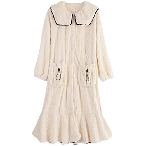 SLOPSS Frauen Pyjama Fleece Long Bademantel Flanell Winter warme Roben Nachtwäsche Frauen Dressing Kleid Pyjama von Generic