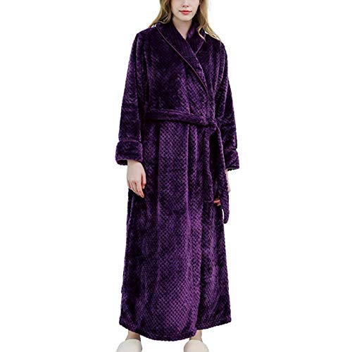 SLOPSS Frauen Winter Fleece -Dressing -Kleid Langarm Paar Loser Gürtel Pyjama Bademantel von Generic