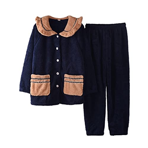SLOPSS Winter Dicker Flanell warm Warmer Pyjamas für Frauen Pyjama süße Pyjama Set Nachtwäsche Home Anzug Blauw-XXL Code von Generic