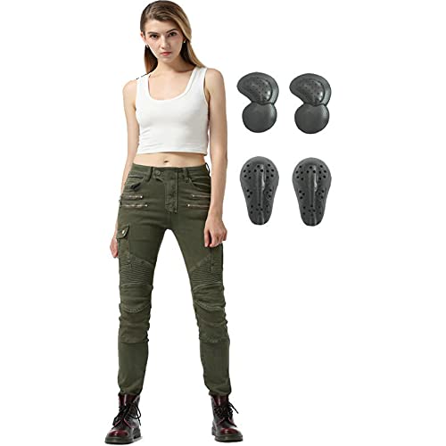 SLOPSS Womens Motorcycle Trousers,Ladies Motorbike Protective Jeans Armoured Riding Motocross Stretch Racing Pants with Zip Pockets and 4 Removable Armour von Generic