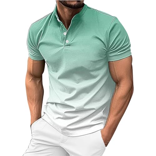 Sale Angebote Poloshirt Herren T Shirts Männer Langarm Poloshirt Herren Reverskragen Farbverlauf Golf Shirt Relaxed Fit Polohemd mit Knopfleiste Yoga Shirt (Minzgrün, L) von Generic