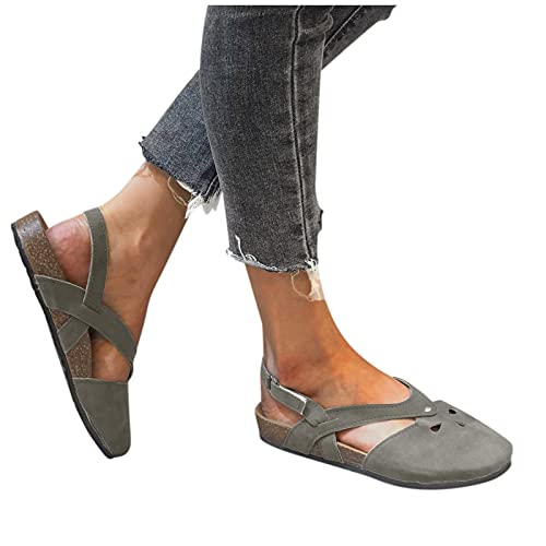 Sandalen Damen mit Absatz,Damen Ballerinas Elegant Absatz Flache Schuhe Hochzeit Damen Geschlossene Hausschuhe Leder Frauen Loafer Slipper Damenschuhe Slip-On Orthopädische Wanderschuhe von Generic