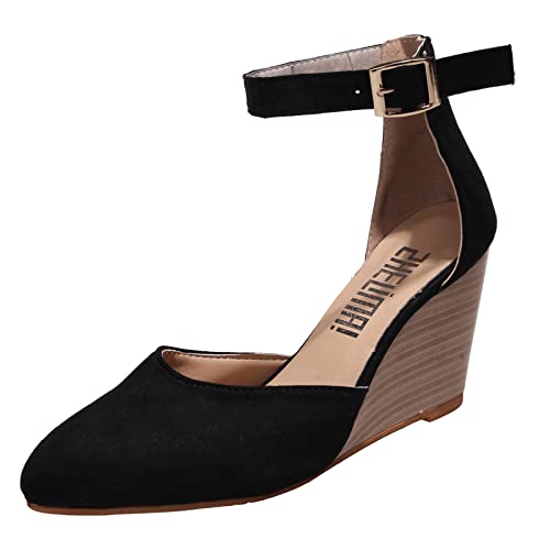 Sandalen Damen mit Absatz,Damen Ballerinas Elegant Absatz Flache Schuhe Hochzeit Damen Geschlossene Hausschuhe Leder Frauen Loafer Slipper Damenschuhe Slip-On Orthopädische Wanderschuhe von Generic