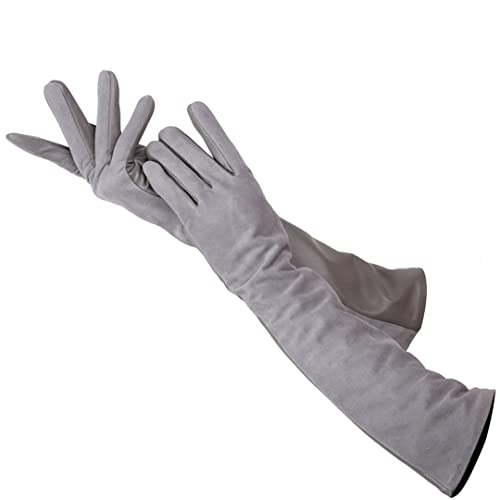 Schaffell-Damenhandschuhe Wildleder-Damen-Lederhandschuhe halten die Langen Handschuhe der Winter-Frauen warm Light Gray 7.5 von Generic