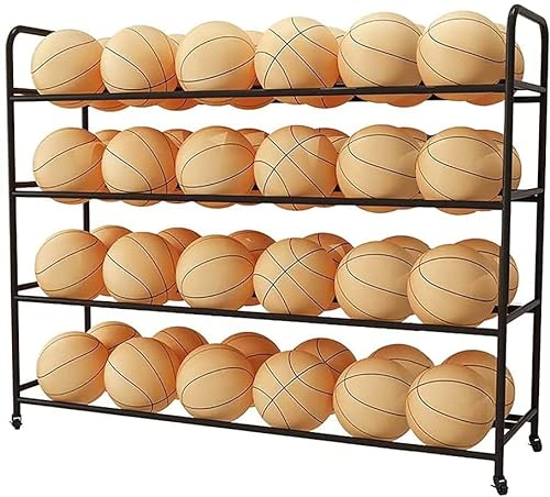 Schwarz Basketball-Racks Für Kugeln Mit Rädern, 4-Shelf Ball Lagerung Inhaber Für Fußball, Volleyball, Tragbare Schule Garage Organizer von Generic