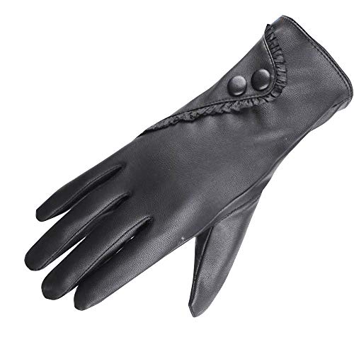 Schwarze Geschenk-Mode-Handschuhe Xmas Warm Lady Mitten Leather Women Winter Soft Gloves Snowboard Set Damen Kleidung (Black, One Size) von Generic