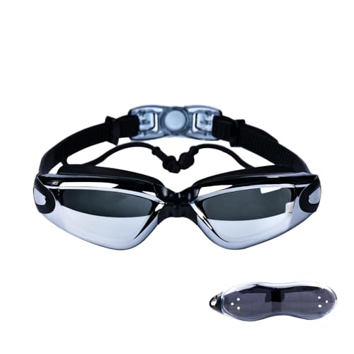 Schwimmbrille,Schwimmbrille mit Ohrstöpsel - Wasserdichte HD-Galvanikbrille mit großem Rahmen für Erwachsene,UV-Schutz, keine auslaufende Schwimmbrille für Männer, Frauen, Jugendliche von Generic