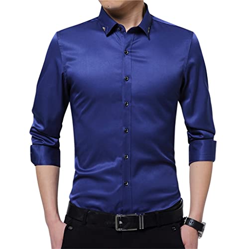Seidiges, formelles Hemd für Herren, klassisches Business-Hemd, langärmelig, einfarbig, Stickerei-Kragen, Slim-Fit-Hemd, Kleidung (Farbe: A, Größe: XL) von Generic
